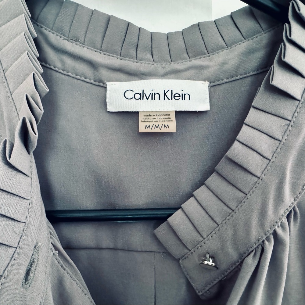 Calvin Klein Gray Ruffle Blouse